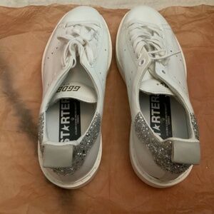 Golden Goose VCE Starter Sneakers White Silver Glitter Size 39 Excellent Cond